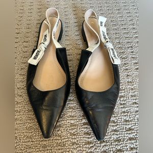 Christian Dior J’Adior Black Leather Slingback Ballet Flats